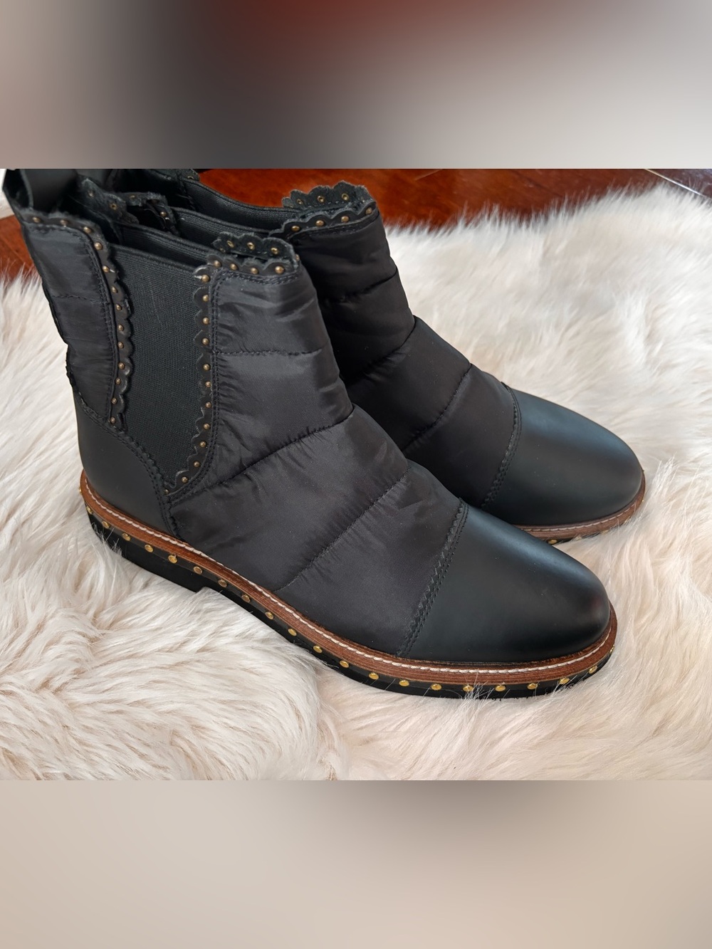 Free People Quilted Black Ankle Boots with Stud Trim